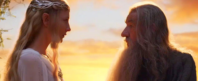 Galadriel e Gandalf Filme O Hobbit em Uma Cena ao Por do Sol em Valfenda