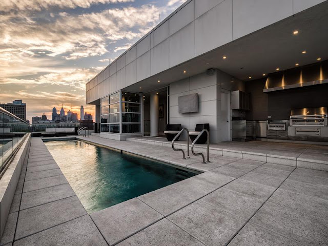 Photo of pool terrace at the sunset in Philadelphia penthouse