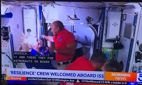 KTLA 5 TV shows Dragon 'Resilience' Crew Welcomed on board ISS (Source: Palmia Observatory)