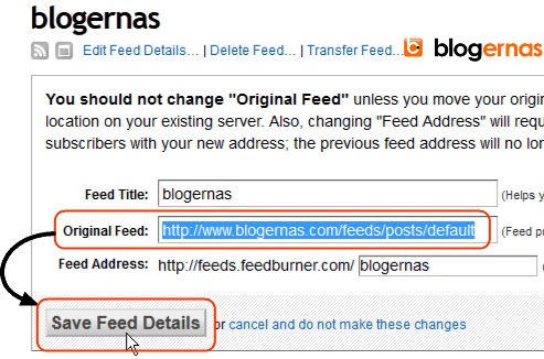 Cara Edit Feed Blog yang Keliru di Feedburner