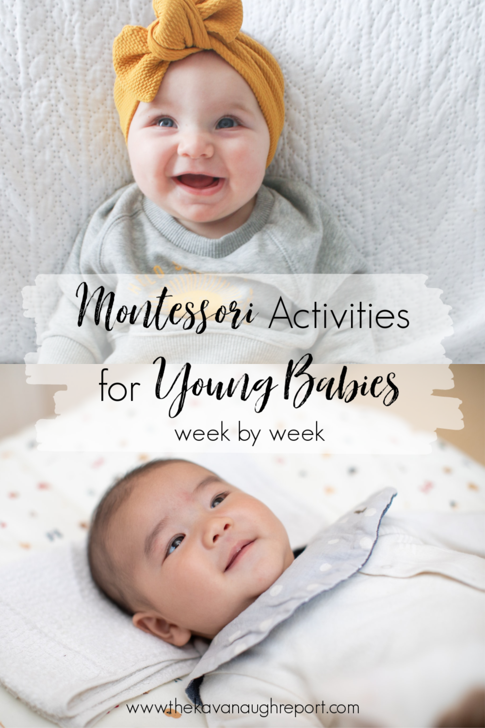 Montessori activities for young babies up to 24 weeks old. These simple activities are easy to keep babies happy and entertained.