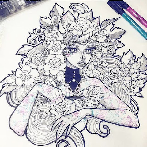 Illustrations Of Fantasy-Inspired Tattooed Girls By Gwen D'Arcy