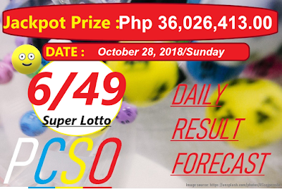 October 28, 2018 6/49 Super Lotto Result 6 digits winning number combination