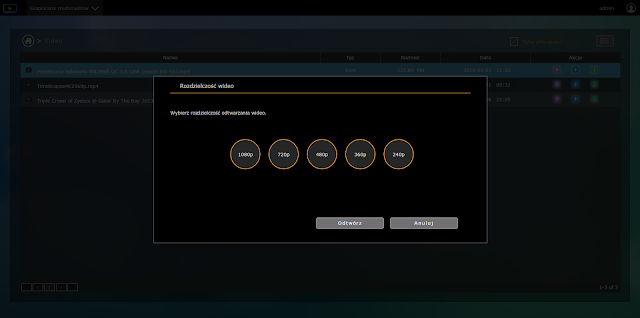 Aplikacja LooksGood pyta w jakiej rozdzielczości odtworzyć żądane wideo