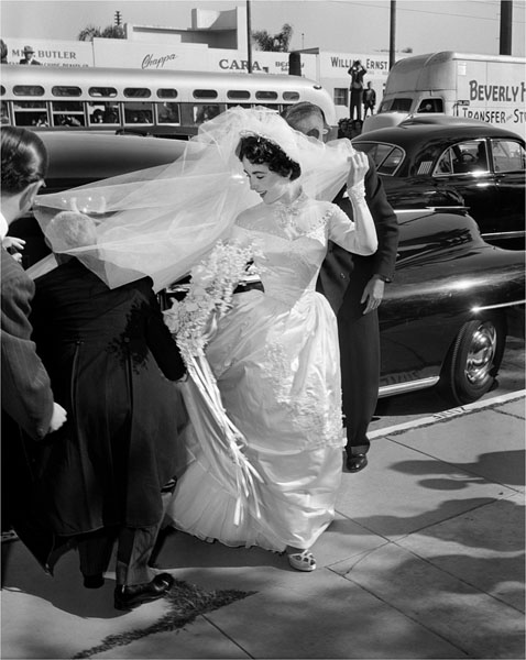 17 year old Elisabeth Taylor wearing a beautiful Long Satin Wedding dress 