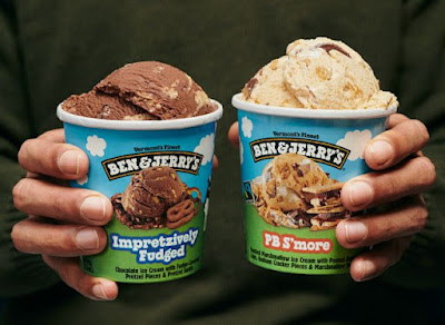 Open pints of Ben & Jerry's PB S'more and Impretzively Fudged ice cream flavors.