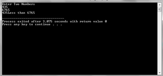 C++ Program of If else statement to find two numbers are smaller, greater or equal