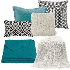 Turquoise Diamond Linen Quilt and Sham, Mongolian Fur Throw and Pillow and Augusta Accent Pillows