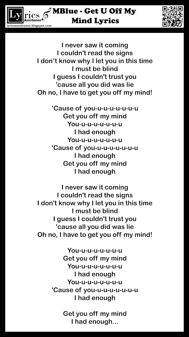 MBlue - Get U Off My Mind Lyrics | lyricsassistance.blogspot.com
