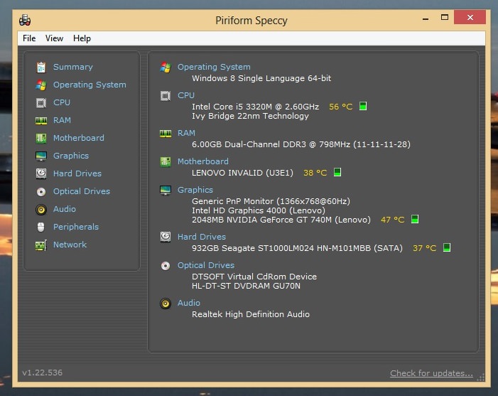 Lenovo Z500 Speccy Specifications