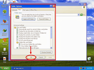 Learn how to disable show or don't show hidden files and folders in windowsXP step13