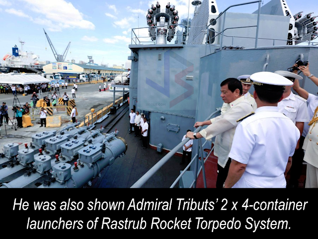 President Rodrigo Duterte  visited Russian anti- submarine warship Admiral Tributs docked at Pier 15 in Port. President Duterte extended words of friendship to the Russian delegation led by Russian Ambassador to the Philippines Igor Khovaev and the warship’s Commander LCDR Artem Kolpaschikov, after signing the warship's guest book.  This is the first public apperance of the President this year.                  The President said that it was him who requested it to President Vladimir Putin during their meeting last year.  The president once said that he does not want any foreign military forces to stay in the country , but, Presidential Spokesperson Ernesto Abella said that the Duterte administration is not closing any doors for joint exercises for the Russian and Philippine military.  Admiral Tributs will be staying at the Phil docks until January 8, 2017.