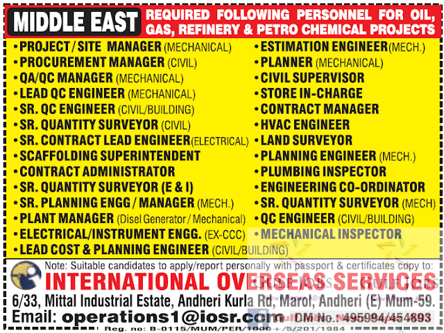 Oil & gas refinery job vacancies for Middle East