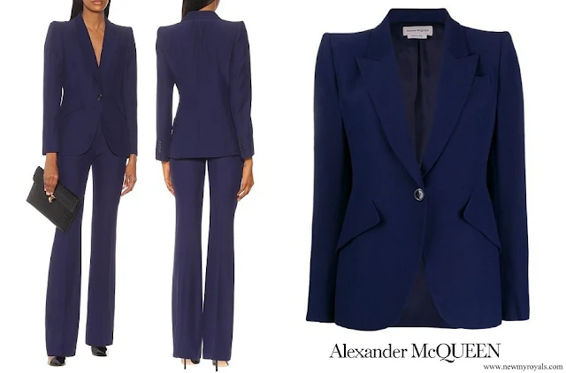 Princess of Wales wore Alexander McQueen navy blue single-breasted crepe blazer trouser suit