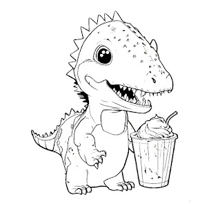 cute dinosaur eating ice cream