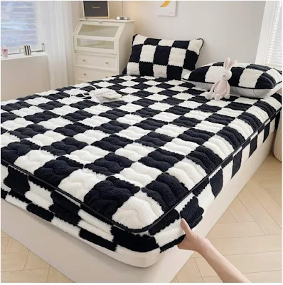 Milk Velvet Checkered Bedding Mattress Cover