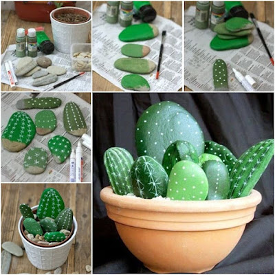 Manualidades : Cactus pintados en piedras