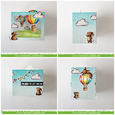 Fly High Shadow Box Card by Samantha Mann for Lawn Fawn, Distress Inks, Die Cutting, Shadow Box, Interactive, Card Making, Handmade Cards, tutorial, Video, YouTube, #lawnfawn #youtube #video #cardmaking #lawnfawn #distressinks