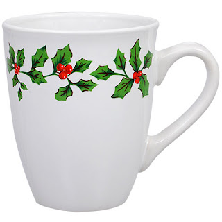 Holly Berry White Stoneware Mugs, 12 oz