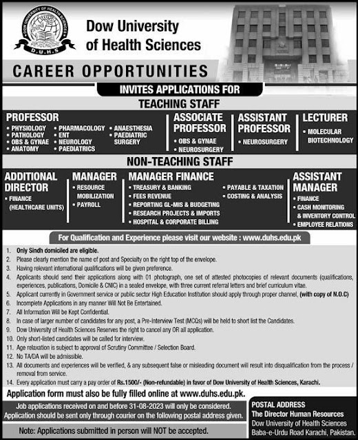 Jobs Available At University of Health Science Karachi 2023