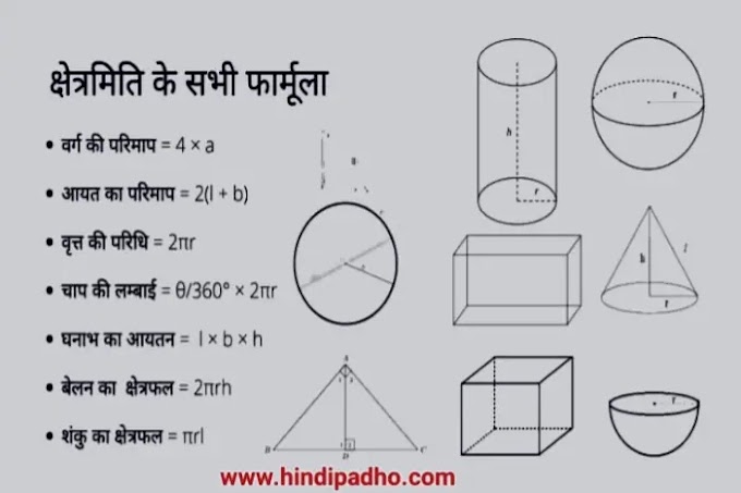 क्षेत्रमिति के सभी फार्मूला हिन्दी में  | Mensuration Formula in Hindi
