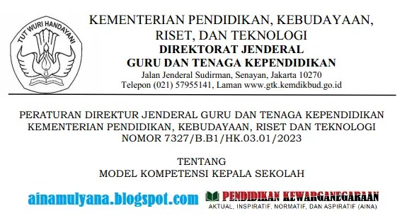 Perdirjen GTK Nomor 7327/B.B1/HK.03.01/2023 Tentang Model Kompetensi Kepala Sekolah