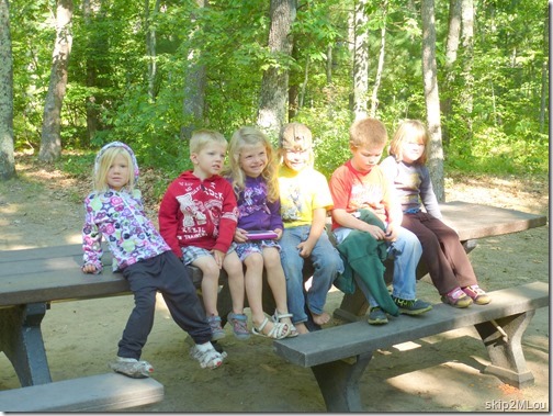 Aug 18, 2013: Trying to get a picture of all the kids before we leave - Kaitlyn, Henry, Eleanor, Karter, Warren, Naomi. Kollin was helping Allen hitch up