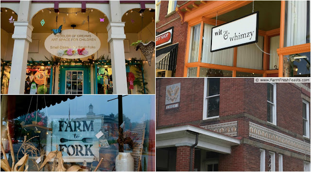 Shop windows along Front street in downtown Marietta, Ohio.