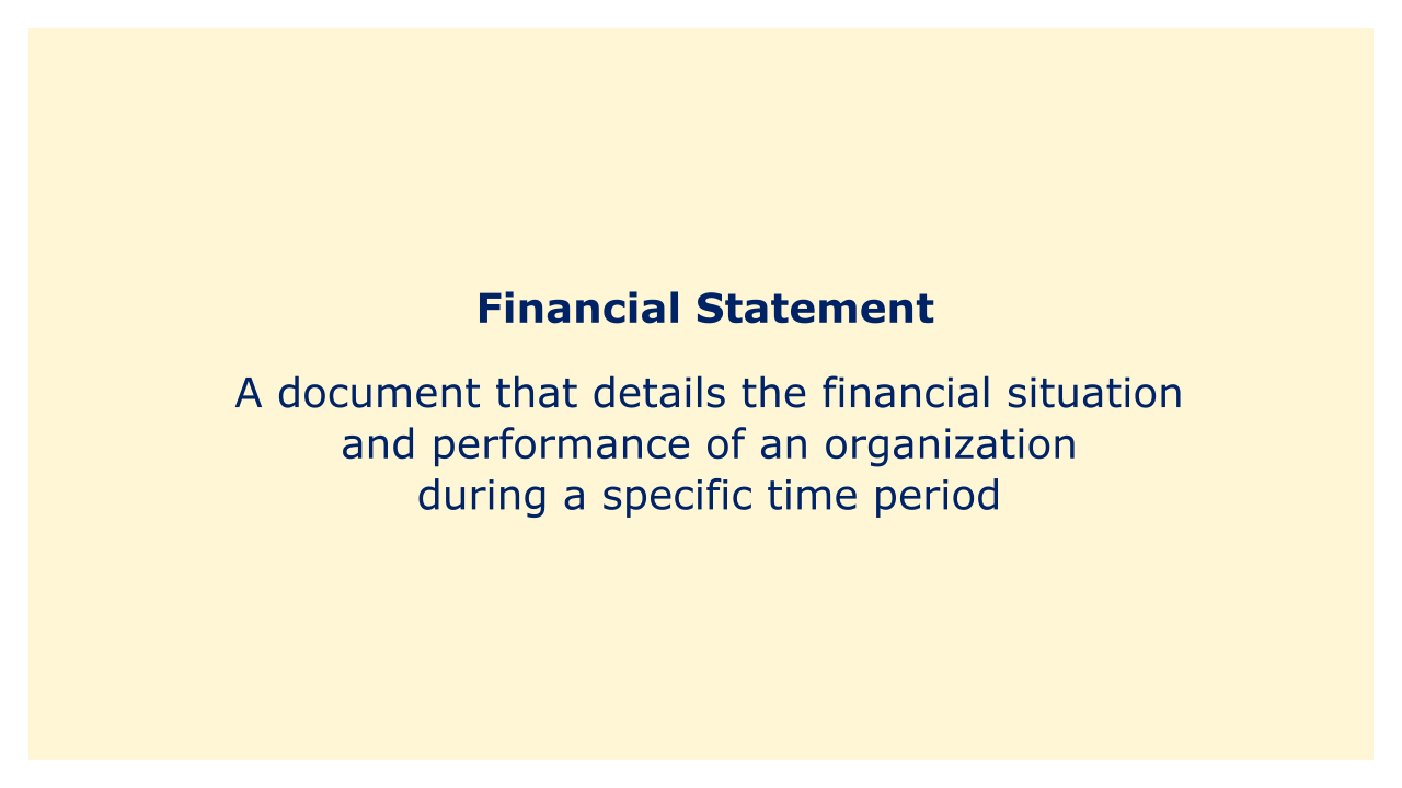 A document that details the financial situation and performance of an organization during a specific time period.