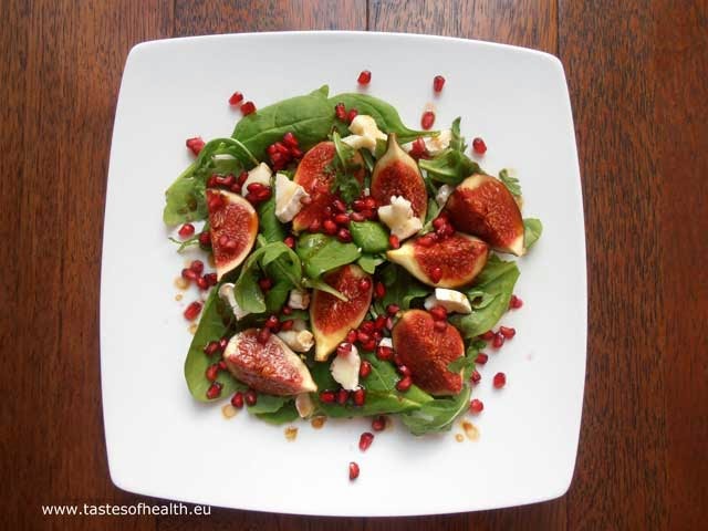 fig, goat's cheese, pomegranate, salad, vegetarian