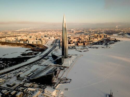 Gazprom headquarters in the Lakhta Center skyscraper in Saint Petersburg, Russia, February 2021.