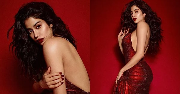 Janhvi Kapoor curvy cherry red gown hot