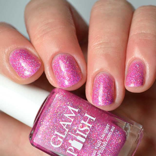 pink holographic nail polish swatch