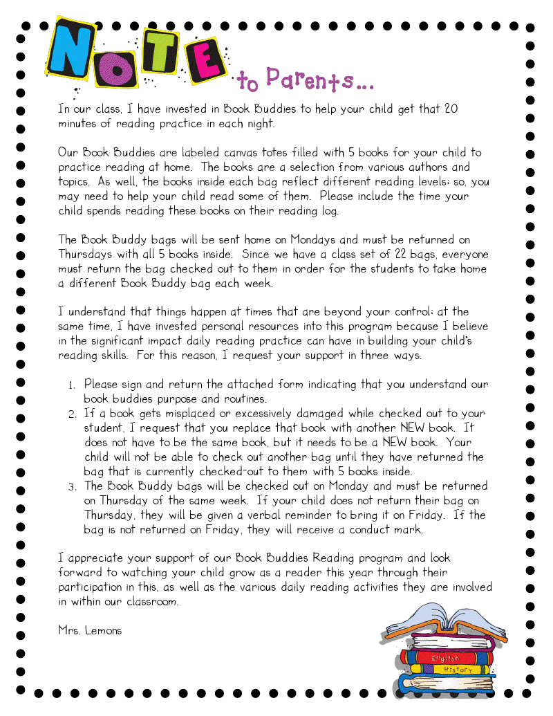 Kindergarten Beginning Letter To Parents