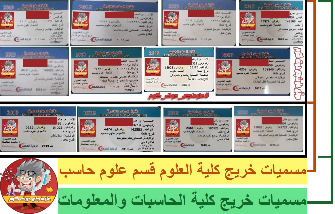 المسميات الوظيفية بكليات العلوم قسم علوم حاسب وايضا بكليات الحاسبات والمعلومات
