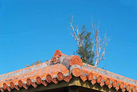 Tiled roof, Okinawa, trees, sky