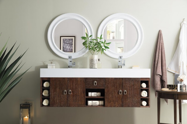 60 inch Floating Double Sink Bathroom Vanity Coffee Oak Finish Integrated Sink