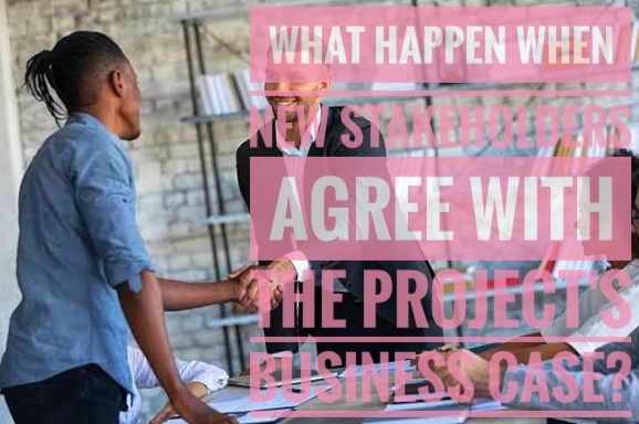 New stakeholders case Projects are supposed to succeed, not fail. However, termination is an option to consider when all but which one of the following conditions exist?   a. The customer’s strategy has changed.  b. There are new stakeholders.  c. Competition may make the project results obsolete.  d. The original purposes for the project have changed  Answer: b. There are new stakeholders.  When new stakeholders agree As long as the new stakeholders agree with the project’s business case, the work should continue. However, if any of the other events occur, termination should be considered. [Closing]