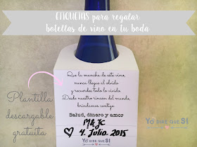Etiquetas personalizadas para regalar botellas de vino en tu boda. Plantilla descargable gratuita.