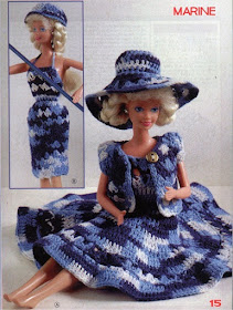  Gráfico de crochê  vestido, bolero e chapeu para bonecas Barbie