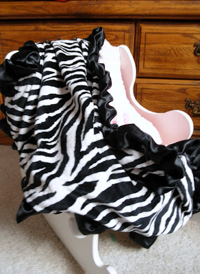 zebra minky pink cloud minkee fabric baby blanket with ruffle black and white and pink