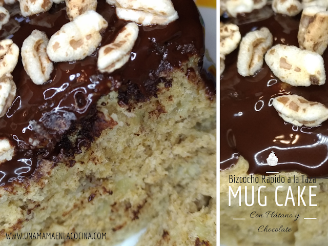 Mug cake Bizcocho rápido a la taza al micro con plátano y chocolate healthy sano saludable cocina con niños peques Idea de merienda y desayuno