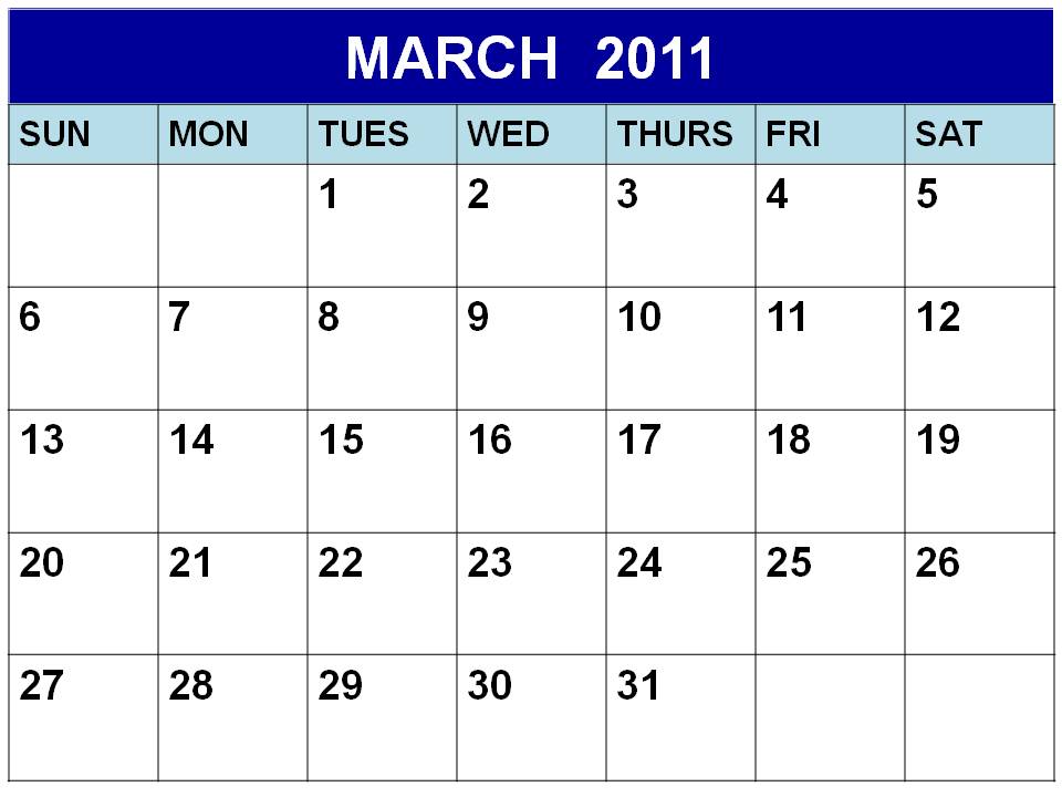 2011 calendar for march. Blank March 2011 Calendar Printable Template