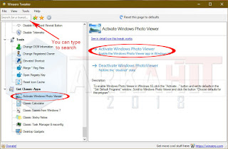 Memilih tweak Activate Windows Photo Viewer pada Winaero Tweaker