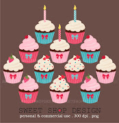 This set contains 12 cupcakes in pink, blue and red colors. (cupcakes clipart )
