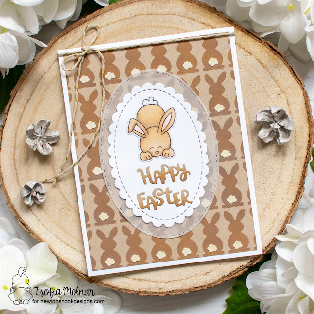 Happy Easter Card by Zsofia Molnar | Bitty Bunnies Stamp Set, Bunny Tails Stencil Set, and Oval Frames Die Set by Newton's Nook Designs #newtonsnook