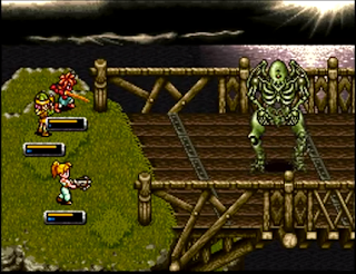 The party takes on Zombor, a massive skeletal boss monster on the Zenan Bridge in Chrono Trigger