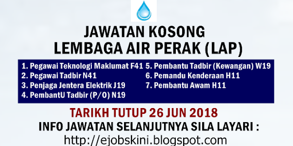 Jawatan Kosong Lembaga Air Perak (LAP) - 26 Jun 2018