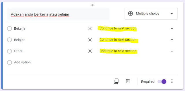 cara tambah seksyen dalam google forms