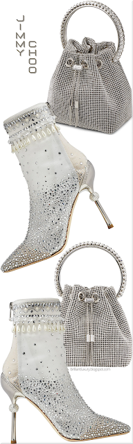 ♦Jimmy Choo Cynosure sock booties & Jimmy Choo Bon Bon silver satin crystal mesh bag #jimmychoo #shoes #bags #brilliantluxury